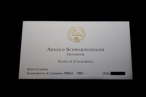 Mẫu card visit của Arnold Alois Schwarzenegger